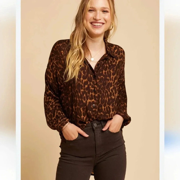 Jen’s Pirate Booty North Bay Leopard Print Button Up High Low Oversized Small - Picture 1 of 7